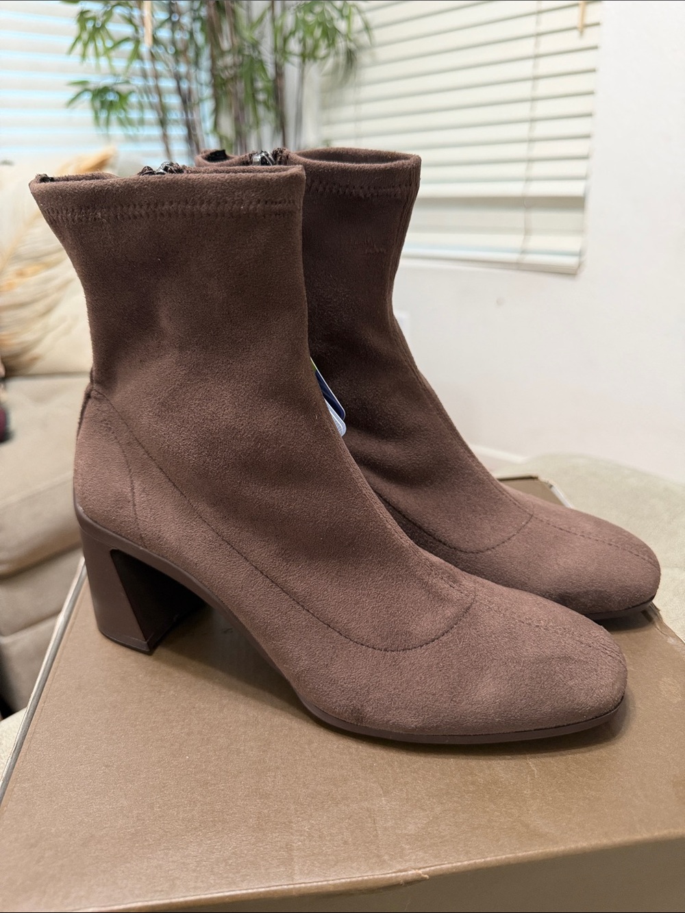 AEROSOLES Chocolate Brown Suede Stretch Ankle Booties